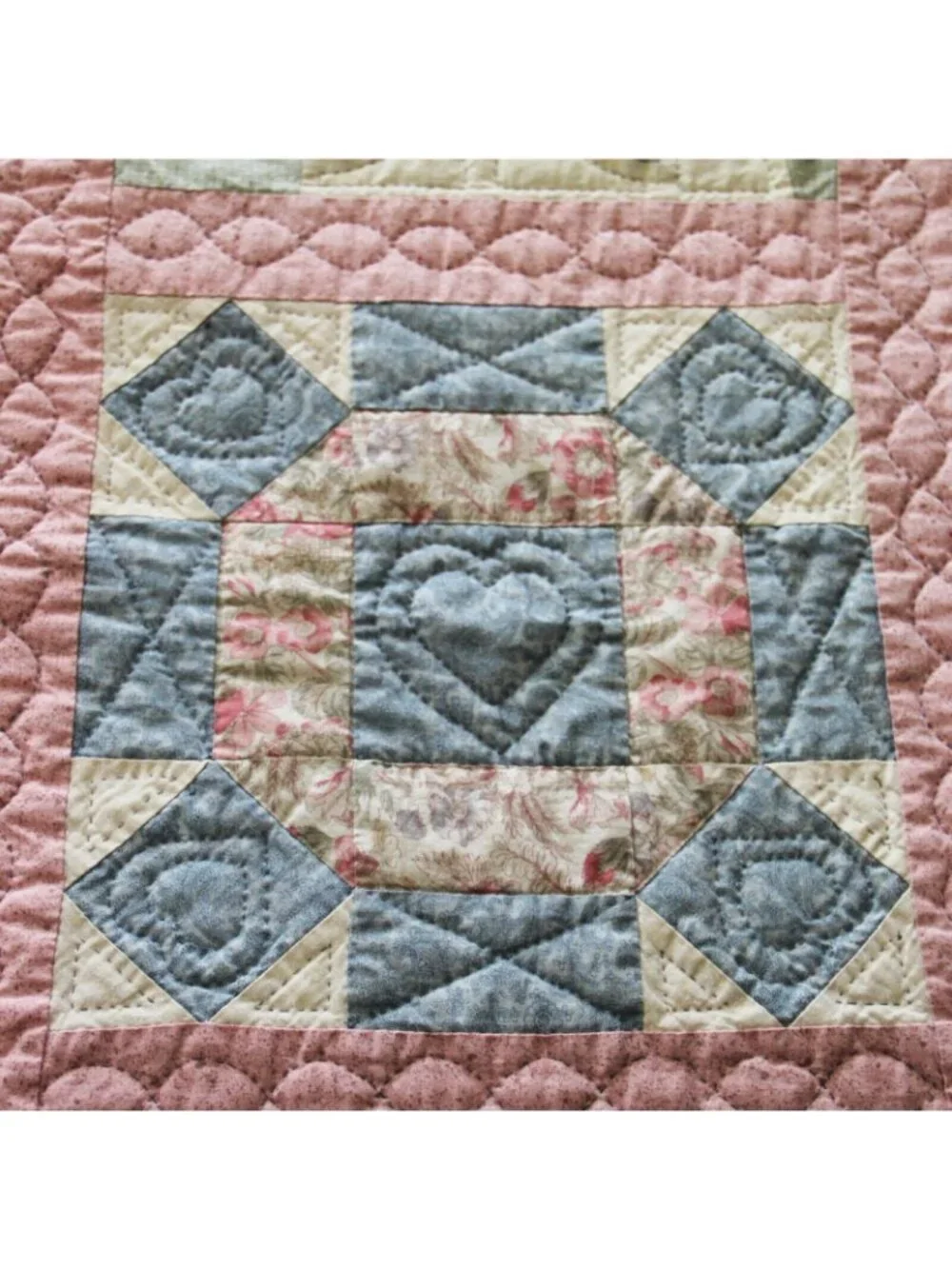 Vintage 80's/90's Completely Handmade Hand Stitched Quilt Pink Squares 87L x 60W